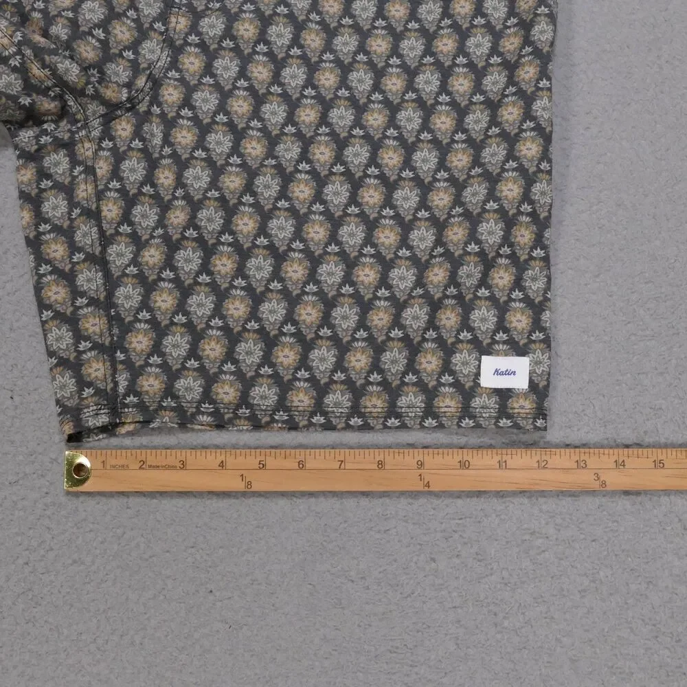 Katin Mens Board Shorts 38 Gray Floral Swim Trunks Drawstring